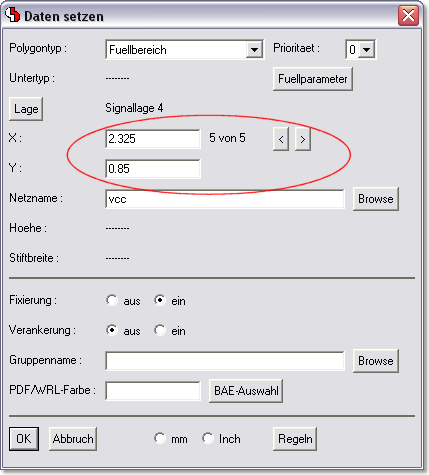 BAE Version 6.8: Layouteditor - Fl&auml;chen, Polygone: Komplette Polygonpunktliste &uuml;ber p-Taste editierbar