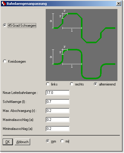 BAE Version 7.0: Layouteditor: Bahnl&auml;ngenanpassung - Bahn auf L&auml;nge m&auml;andern